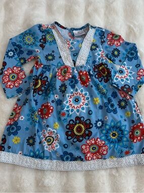 Hanna Andersson Floral Print Dress Girls 100 US  4 Multi-colored Long Sleeve